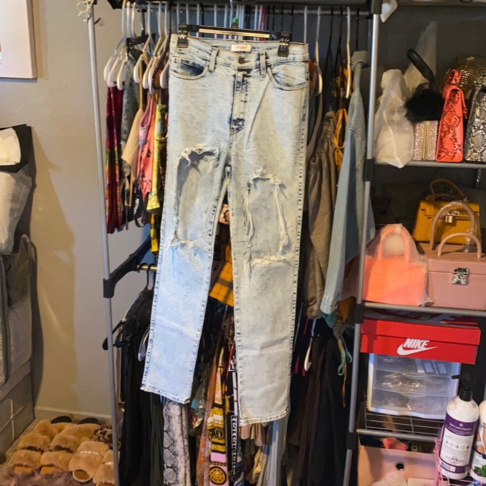 Distressed Acid wash high waisted jeans